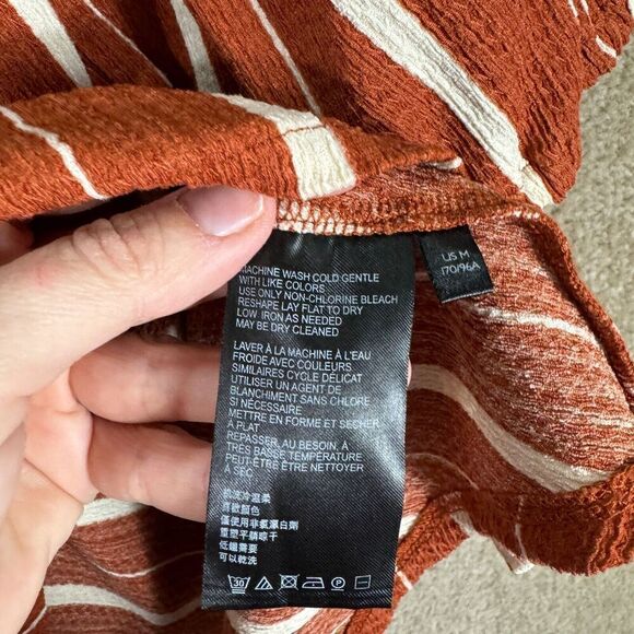 Anthropologie Elodie Top Womens Medium M Terra Cota Striped Off Shoulder Blouse‎ - Picture 10 of 12